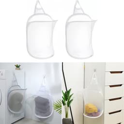 2 stuks – Opvouwbare wasmand voor aan de muur – Hangende wasmand – Wasmand van gaas voor aan de muur – Ademend – Met handvat – Wit – 30*40 cm – Geschikt voor kleding en speelgoed – Geschikt voor badkamers, campings en hotels — thumbnail 1