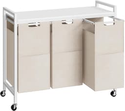 Wasmand 3 vakken, wasverzamelaar met plank, wasmand met wieltjes, 3 x 39,8 l, waszak van Oxford-weefsel, wit — thumbnail 1