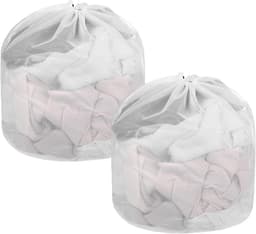 Waszakken - 2 Stuks - Met Trekkoord - Herbruikbare - Polyester - Waszakken voor wasgoed - Opbergtas - Netwaszakken - Geschikt voor Babykleding, Bh's, Ondergoed, Sokken, Shirts - 30x40cm - Wit — thumbnail 1