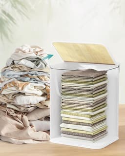 SONGMICS Wasmand, 95 L wasmand met deksel, bamboe wasbox met handgrepen, opvouwbaar, afneembare waszak, machinewasbaar, wasruimte, wit LCB060W01 — thumbnail 4
