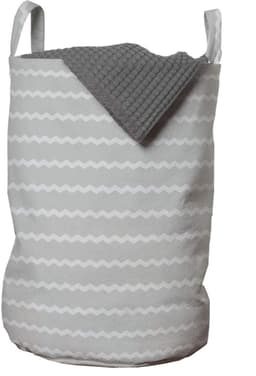 ABAKUHAUS grijze chevron-waszak, geometrisch streeppatroon, wasmand met handgrepen, trekkoordsluiting, voor wasserettes, 33 cm breed × 49 cm hoog, lichtgrijs en parelgrijs — thumbnail 1