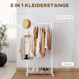 Mobiel Kledingrek - 5 Haken + Kledingstang + Schoenrek - Praktisch - Metaal - Wit — thumbnail 2