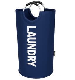 BOTC Wasmand - Waszak - Laundry basket - Wassorteerder - 38x63 cm - waszak vouwbaar - draagbaar wasbox - Donkerblauw — thumbnail 1