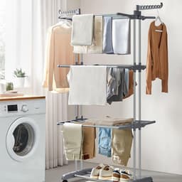 4-laags opvouwbaar vleugel-droogrek 63,5×128×173 cm grijs, verrijdbaar met wielen, opvouwbaar voor ruimtebesparing, hoog draagvermogen 35 kg, geschikt voor binnen- en buitengebruik, balkon/terras/wasruimte/gang — thumbnail 4