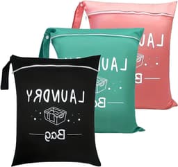 Waszakken voor op reis - Set van 3 stuks - Handvat - Vuile kledingtas - Natte tas voor sportschool, wassen, zwembad - Yoga - Dorm - 38 x 48 cm — thumbnail 1