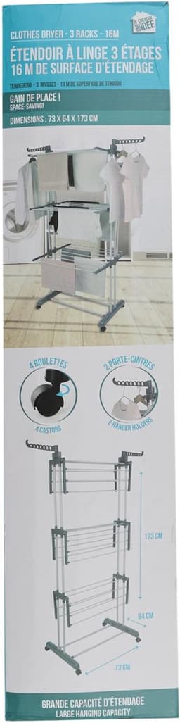 Home Deco Factory Wasrek/droogrek - grijs/wit - metaal - 73 x 64 x 173 cm - staand - drogen — thumbnail 2