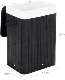 Wasmand 40 x 30 x 60 cm Zwart Vuile wasmand met handgrepen deksel en uitneembare voering Opvouwbaar en ruimtebesparend Maximaal draagvermogen 20 kg Stevige en duurzame constructie — thumbnail 2