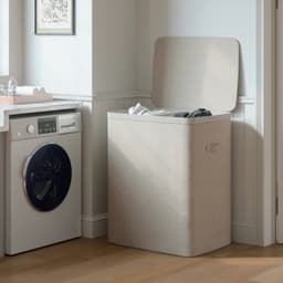 MAZAZU Wasmand 2 Vakken 100L – Deksel & Wassorteerder met Uitneembare Zakken - Beige — thumbnail 3