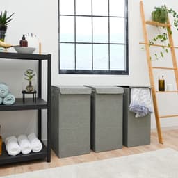 50L Wasmand met Deksel - 30x30x60 Wasverzamelaar met Houten Frame - Badkamer Wasbox Opvouwbaar — thumbnail 2