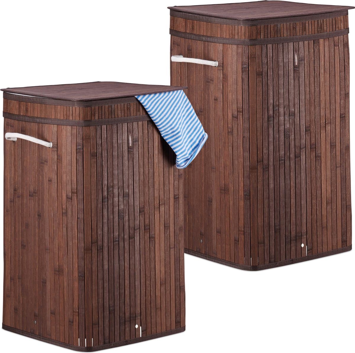 2x wasmand bamboe - wasbox opvouwbaar - 70L - vierkant - 63x36x36 cm - bruin — afbeelding 1