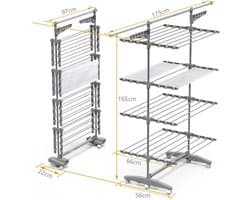 Thuys – Droogtoren 4 Verdiepingen – Droogtoren – Droogrek – Met Wielen En Net – 66cm x 165cm x 177cm – Grijs