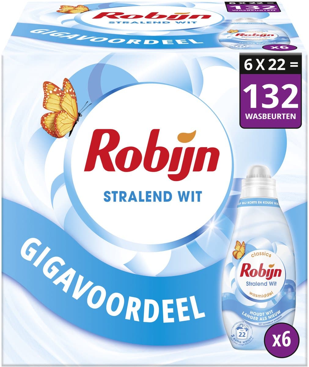 Robijn - Vloeibaar Wasmiddel - Klein & Krachtig - Stralend Wit - 6 flessen - 132 wasbeurten — afbeelding 1