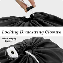 Nylon XL waszak, grote inhoud met afsluitbaar trekkoord, machinewasbaar, past in wasmand of kledingmand, geschikt voor twee ladingen kleding (zwart, 30" x 40") — thumbnail 3