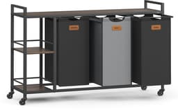 Wasmand, vuilewasmand met 3 compartimenten, 3 open opberglades, labels, wieltjes en afneembare voering. Grote opslagcapaciteit van 150 liter. Geschikt voor slaapkamer, wasruimte en badkamer. 117 x 33 x 80,5 cm, zwart. — thumbnail 1