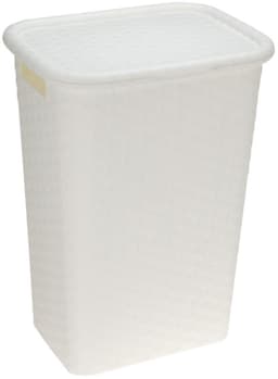 Storage Solutions Wasmand - rotan - met deksel - wit - 60 liter - 33 x 44 x 60 cm - gevlochten kunststof — thumbnail 1
