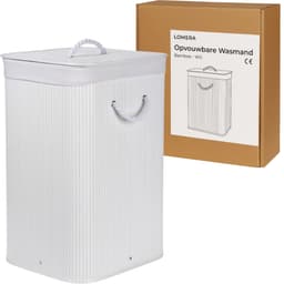 Lomera Opvouwbare Wasmand - Bamboe Wasmand - Witte Wasmand - Wasmand Met Deksel - Lichtgewicht Wasmand - Ruimtebesparende Wasmand - Wasmand Met Handvatten - Wasmand Met Polyester Zak - Flexibele Wasmand - Wasmand — thumbnail 2