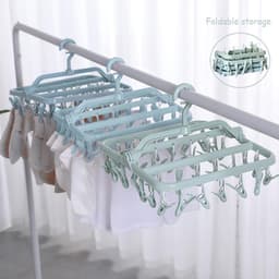 Droogrek voor kleding, opvouwbaar wasrek met 32 clips, opvouwbare wasknijperhanger voor sokken, handdoeken en bh's (lichtblauw) — thumbnail 4