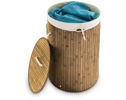 2x wasmand bamboe - wasbox met deksel - 70 liter - rond - 65 x 41 cm - natuur