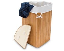 3x wasmand hoekmodel bamboe - 60 liter - deksel - wasbox - driehoekig - natuur
