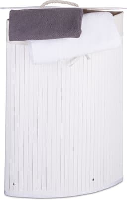 3x wasmand hoekmodel bamboe - 60 liter - deksel - witte wasbox - driehoekig — thumbnail 1