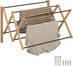 Wanddroogrek inklapbaar - 71,5 cm breed - bamboe - metaal - zwart — thumbnail 1