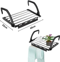 longziming -Verstelbaar Droogrek van Roestvrij Staal – Inklapbaar & Duurzaam – Antislip Ontwerp met 17 Haakgaten – 40x32 cm – Binnen & Buiten Gebruik — thumbnail 2