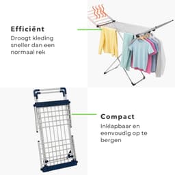Cheqo® Elektrisch Droogrek - Verwarmd Droogrek - Inklapbaar Wasrek - 12 Meter Droogruimte - 230W Vermogen - Aluminium Materiaal - IPX1 Waterbestendig - Instelbare Temperatuur - 45-55 Graden Celsius - 20 Verwarmde Stangen - Compact Formaat — thumbnail 2