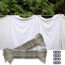 2 Pieces Waslijn met Stalen Kern - 20 m Zware Duurzame Scheurbestendige Kledinglijn met 2 Spanners voor Huishouden - Tuin - Balkon - Kamperen — thumbnail 2