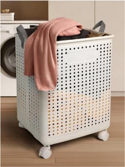 Thuys – Opvouwbare Wasmand – Met Wielen – 67L Grote Kunststof Wasmand – Met Handvat – Duurzame Wasbox En Speelgoed Organizer — thumbnail 1