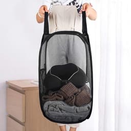Wasmand - 2 Stuks - Mand - 36 × 36 × 60 CM - Wassorteerder - Wasbox Opvouwbaar - Mesh wasmand - Speelgoedmand - Draagbaa - Voor slaapkamer, kinderkamer, studentenhuis en reizen - Zwart — thumbnail 3