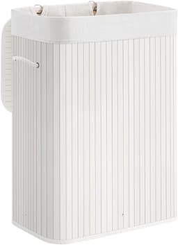 Wasmand - Bamboe Wasmand - Kledingmand - Wasopberger - Inklapbare Wasmand - Rieten Wasmand - Wit - 40 x 30 x 60 cm — thumbnail 1