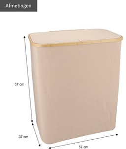 KROMS Wasmand 3 vakken - Zand - Inclusief NL & ENG Labels - Wassorteerder bamboe - Laundry basket - Wasmand met deksel -145 L — thumbnail 3