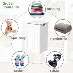 COSTWAY Vrijstaande linnenkast, houten linnenkist, linnenverzamelaar met deksel, opbergkast voor badkamer, badkamermeubel, witte badkamerkast — thumbnail 5