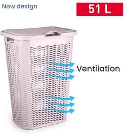 Plasticforte Wasmand Ventilation - 2x - met deksel - roze - kunststof - 51 liter - 43 x 35 x 61 cm - Badkamer - Wasgoed - Nieuw design - Zeer stevig — thumbnail 4