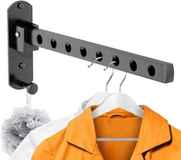Wandgemonteerd droogrek - Opvouwbaar droogrek voor buiten - 90° draaibare opvouwbare droogrek - Wandgemonteerd droogrek - Wandgemonteerd opvouwbaar droogrek voor balkon, wasruimte, badkamer - Enkele stang opvouwbaar, 8 gaten - Zwart — thumbnail 1