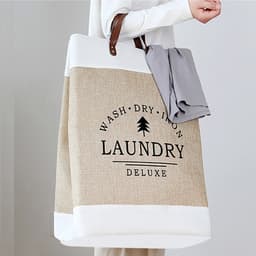 Stijlvolle Bedrukte Wasmand van Hoogwaardig Katoen-Linnen met Handvat - Chic en Ruimtebesparend Opbergwonder - Grote Capaciteit - Opvouwbaar Ontwerp40*30*55CM-beige — thumbnail 4