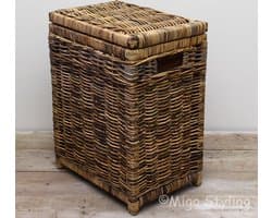 MigoStyling - Wasmand - Rechthoek - Rotan - Riet - Brown - Met deksel - Uitneembare waszak