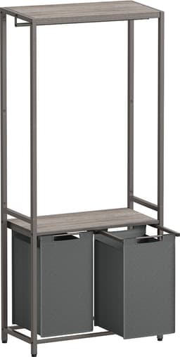 Wassorteerder - Wasmand - 2-delige wasmand met 2 planken - Was Sorteerder uittrekbare en uitneembare voeringen - kledingrek - 2 x 46 l - Grijs en zwart - 73 x 33 x 179 cm — thumbnail 2