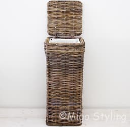 MigoStyling - Wasmand - Smal - Rotan - Riet - Brown - Met deksel - 30 x 30 x H70 cm — thumbnail 3