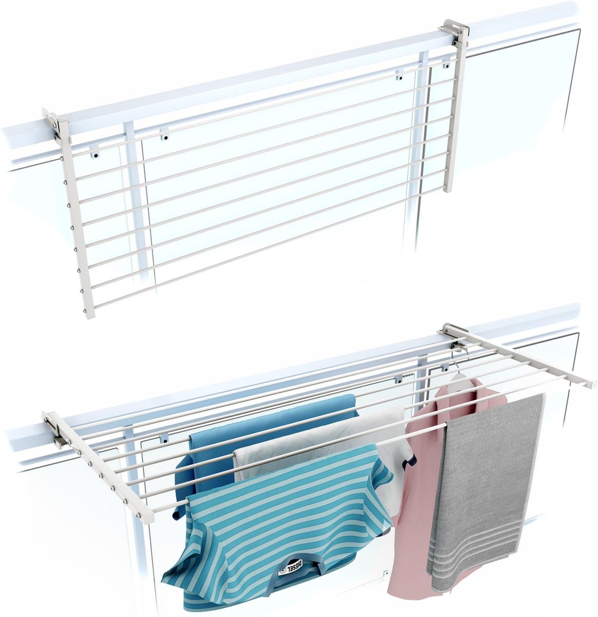 Foxydry Duo 118 cm hangend wasrek - wit - rechthoekige reling — afbeelding 1