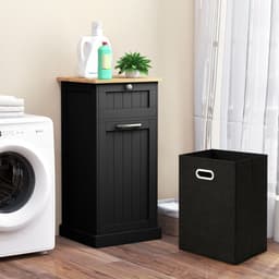 COSTWAY Waskast met wasmand, wasverzamelaar met lade, tafelblad van bamboe, badkamerkast, badkamerkast voor badkamer, bijkeuken, 40 x 37 x 82 cm (zwart) — thumbnail 4