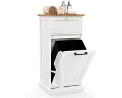 COSTWAY Waskast met wasmand, wasverzamelaar met lade, tafelblad van bamboe, badkamerkast, badkamerkast voor badkamer, waskeuken, 40 x 37 x 82 cm, wit