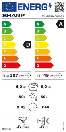 Sharp ESNDB914CWDBX - Was-droogcombinatie - 9Kg wassen - 6Kg drogen - Energieklasse A/D - WIT — thumbnail 2