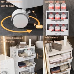 Inklapbare stapelbare wasmand met wielen - rollende waswagen karren - plastic wasmand met handgrepen - vuile kledingmand houder - opvouwbare wasbak - 3 lagen — thumbnail 3