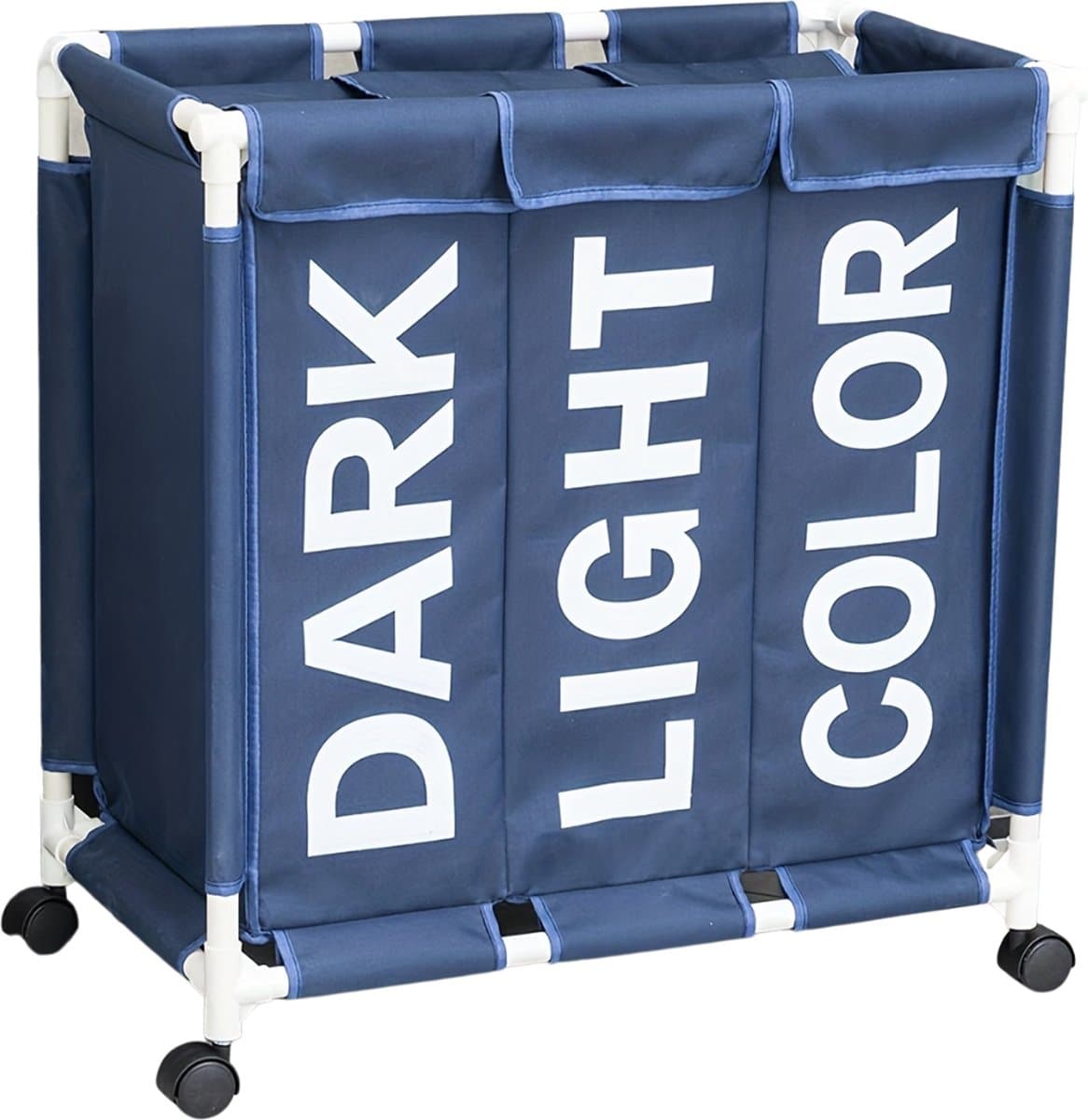 Bovista Wassorteerder 3 Vakken - Wassorteerder - Wasmand 3 Vakken - Wassorteerder Op Wieltjes - Laundry Basket - Laundry Bag - Blauw — afbeelding 1
