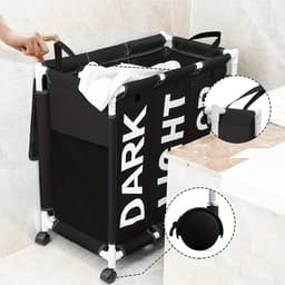 Bovista Wassorteerder 3 Vakken - Wassorteerder - Wasmand 3 Vakken - Wassorteerder Op Wieltjes - Laundry Basket - Laundry Bag - Blauw — thumbnail 3