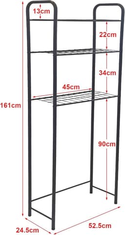 Vrijstaande Ombouwkast voor Badkamer met 3 Planken - Ideaal voor Wasmachine en Toilet - Zwart Metaal 161x53x25 cm — thumbnail 2