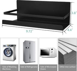Koelkastrek hangrek magneet kruidenrek met plank keukenrek zwart - 2 stuks Wasmachine rek — thumbnail 4