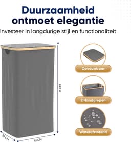 DARI. Wasmand 100L - Opvouwbare wasmand - Uitneembare waszak - Wassorteerder - Grijs — thumbnail 2