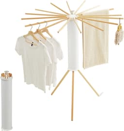 Dastium Home - Opvouwbaar Droogrek – Inklapbaar Driepoot Wasrek met 16 Armen – Ruimtebesparend Houten Droogrek voor Binnen & Buiten – Octopus Droogrek — thumbnail 1